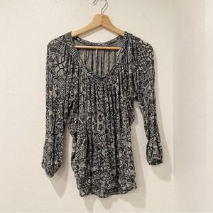Free People Women's Black White Patterned Blouse Top sz S